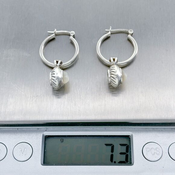 Indonesia SU Sterling Silver Purple CZ White Dangle Reversible Hoop Earrings - Picture 6 of 6